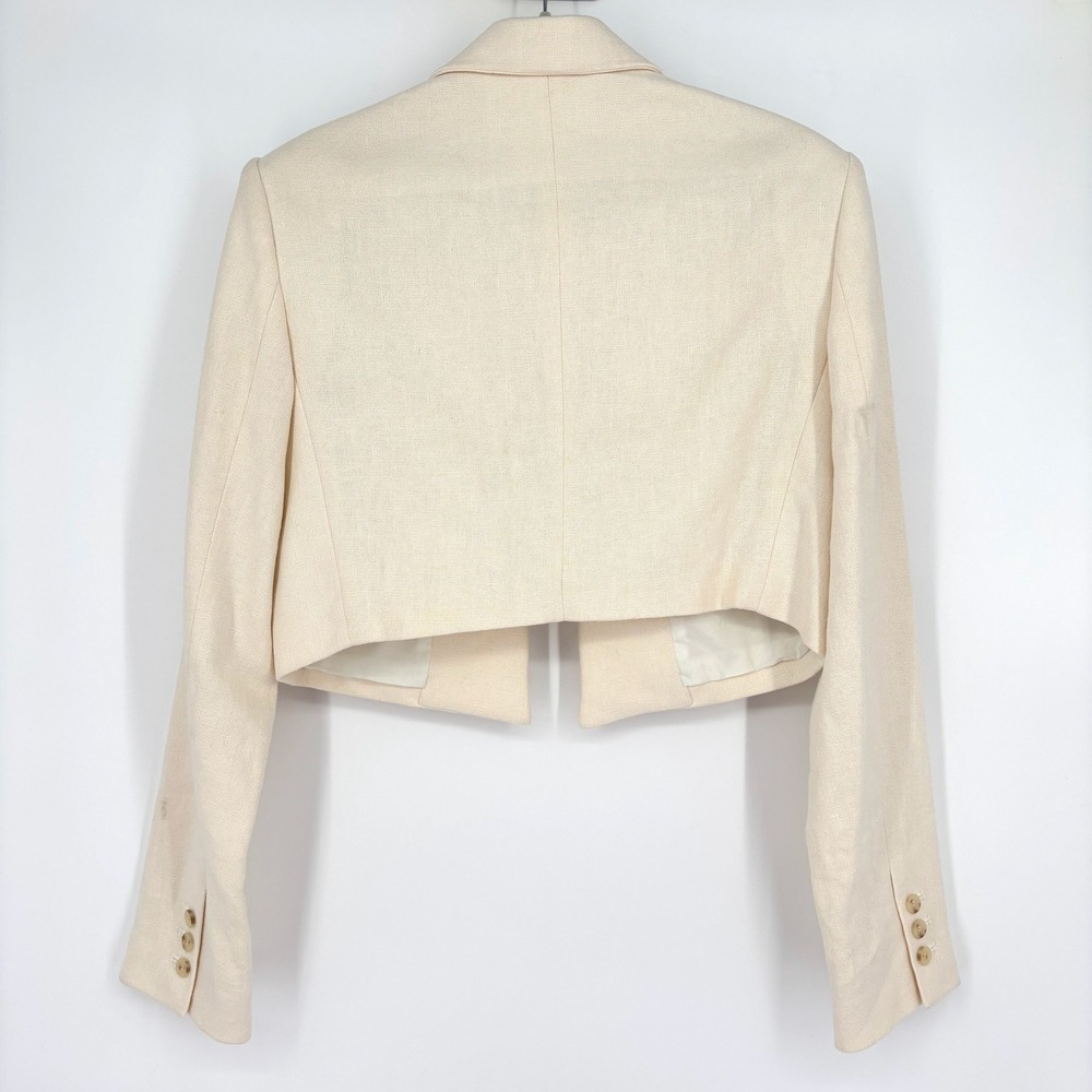 NWT ALC Andrews Cropped Open Blazer Sz 12 Cream Linen Tailored Chic *Flaw - Picture 9 of 16